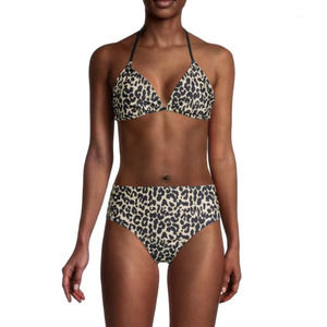 NEW KENSIE Leopard-Print Halter Bikini Top Bathing Suit AND Bikini Bottom SIZE S